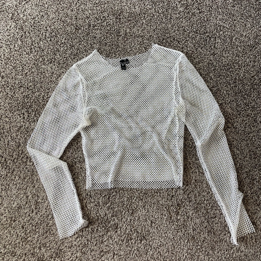 Windsor fish net bejeweled long sleeve top